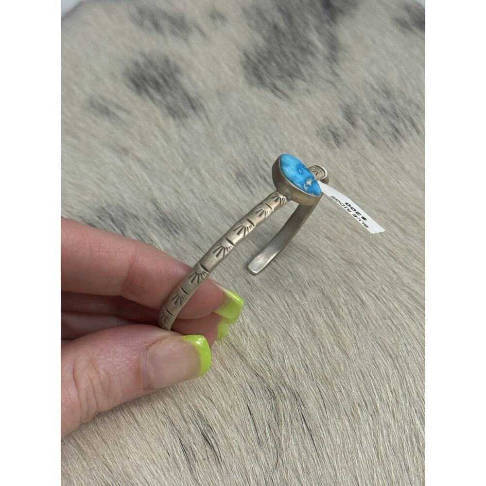 Sterling Silver Blue Ridge Turquoise Stamped Cuff Bracelet Stacker Single Stone - Picture 7 of 16
